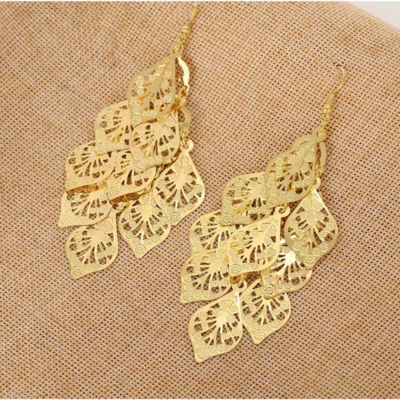 Elena Gold Leaf Chandelier Earrings - Picture 7 of 9